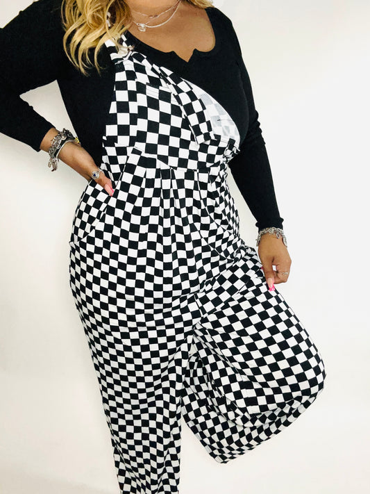 Check Me Out Overalls 🖤🤍🏁